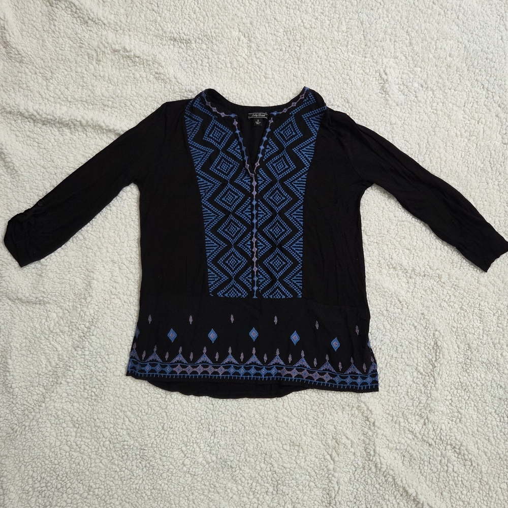 Lucky Brand Black and Blue‎ Long Sleeve Top